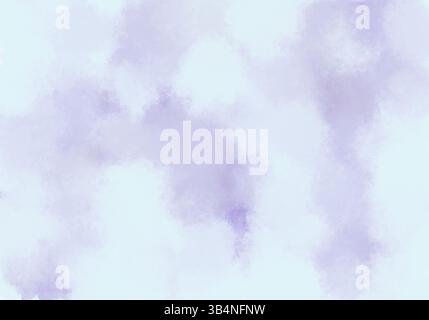 Sanfter Aquarellhintergrund mit Krawattenfarbstoff-Effekt in hellen Violetttönen auf einem blassblauen Hintergrund. Erzeugt ein ruhiges und ätherisches Gefühl für verschiedene Stockfoto