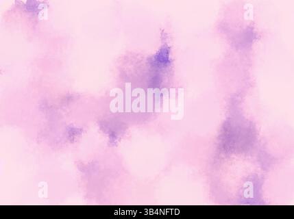 Sanfter Aquarellwaschhintergrund mit einem Krawattenfarbstoff-Effekt in mauve Tönen auf einem hellen Rosenhintergrund. Schafft ein süßes und traumhaftes Gefühl für verschiedene kreative Stockfoto