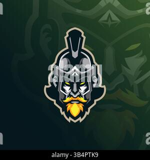 Spartan Maskottchenlogodesign mit modernem Illustrationskonzept für Abzeichen, Emblem und T-Shirt. Spartan Kopf Illustration für Sportmannschaft,. Stock Vektor