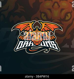 Drachen Maskottchen-Logo mit modernem Illustrationskonzept für Abzeichen, Embleme und T-Shirts. Dragon Illustration für Sportmannschaft. Stock Vektor