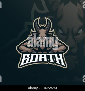 Ziegenmaskottchen-Logodesign mit modernem Illustrationskonzept für Abzeichen, Emblem und T-Shirt-Druck. Ziegenillustration für Sport- und E-Sport-Team. Stock Vektor