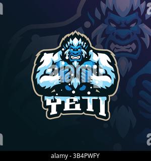 Yeti Maskottchen-Logo-Design mit modernem Illustrationskonzept für Abzeichen, Emblem und T-Shirt-Druck. Wütende Yeti-Illustration für die Sportmannschaft. Stock Vektor