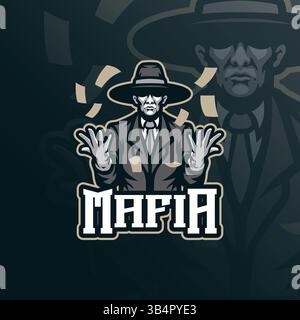 Mafia Maskottchen-Logodesign mit modernem Illustrationskonzept für Abzeichen, Emblem und T-Shirt-Druck. Mafia-Illustration mit Geld in der Hand. Stock Vektor