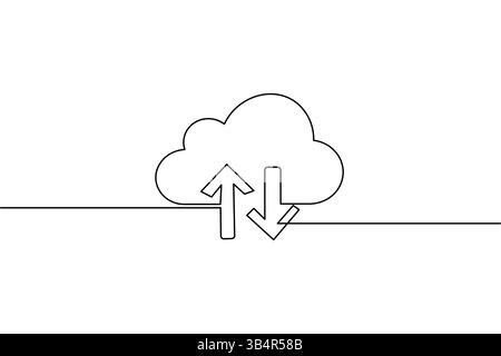 Cloud-Speicher kontinuierliche einzeilige Zeichnung und minimalistischer Stil isolieren Konturvektorsymbol Stock Vektor