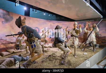 Ein großes Diorama, das den Kampf, die Schlacht zwischen ANZAC und türkischen Truppen darstellt. Im Epic Promotion Center WWI, ANZAC Museum in Gallipoli, Türkei. Stockfoto