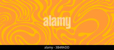 Oranges abstraktes Drallmuster mit glatten flüssigen Formen und psychedelischer Textur. Lebendiges, mehrfarbiges Design mit fließenden Wellen und Retro-Farben Stock Vektor