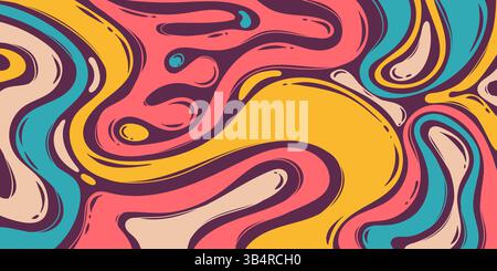 Bunter Groovy abstrakter Hintergrund mit mehrfarbigen psychedelischen Retro Bold Line Swirls. Perfekt für Musikposter, Retro-Design und funky-Mode Stock Vektor