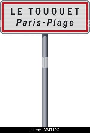 Vektor-Illustration von Le Touquet Paris-Plage Stadteingang Straßenschild auf Metallmast Stock Vektor