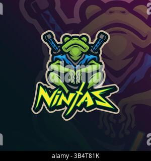 Ninja Mascot Logo Design Vektor mit modernem Illustrationskonzept Stil für Abzeichen, Emblem und T-Shirt Druck. Frosch-Ninja-Illustration. Stock Vektor