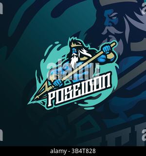 Poseidon Mascot Logo Design Vektor mit modernem Illustrationskonzept Stil für Abzeichen, Emblem und T-Shirt Druck. Poseidon-Illustration für den Sport. Stock Vektor