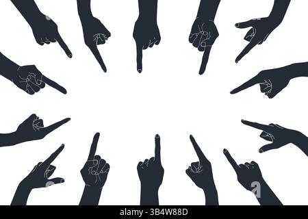 Menschliche Hände Silhouetten mit Zeigefingern um den Hintergrund mit leerem Platz für Text. Menschliche Hände zeigen auf etwas. Vektor Stock Vektor