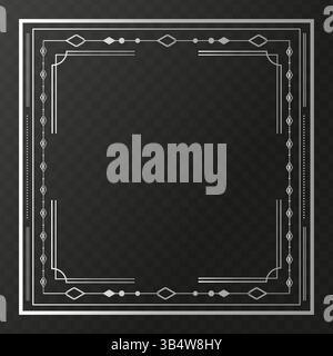 Vintage eleganter silberner Art déco-Rahmen auf dunklem Hintergrund. Vintage-Retro-Design im Art déco-Stil. Vektorabbildung Stock Vektor