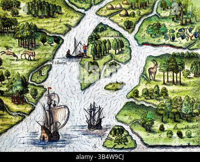 Port Royal, South Carolina Illustration von Grand Voyages (1596) von Theodor de Bry Stockfoto