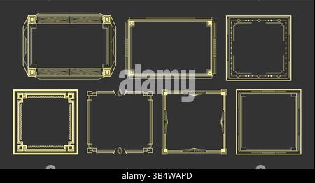 Sammlung von Vintage-Retro-Rahmen im Art déco-Stil. Goldene Art déco-Grenzen in verschiedenen Formen und Designs. Vektorabbildung Stock Vektor