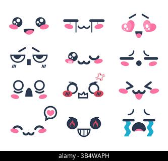 Kawaii Manga Emoji Set. Comic-Comic-Anime-Gesichter. Vektorabbildung Stock Vektor