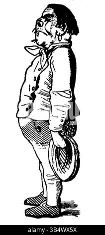 Eine Illustration aus der Ausgabe 1846 der beliebten deutschen Satirezeitschrift Fliegende Blätter, die den unverwechselbaren Stil dieser Zeit zeigt. Stockfoto