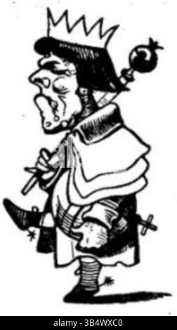 Eine Illustration aus der Ausgabe 1846 der Fliegenden Blätter, einer deutschen Satirezeitschrift. Dieses Bild aus Band 2, Ausgabe 27, Seite 17, bietet einen Einblick in den Humor und politischen Kommentar in Deutschland Mitte des 19. Jahrhunderts, indem es mit Karikaturen zeitgenössische soziale Fragen anspricht. Stockfoto