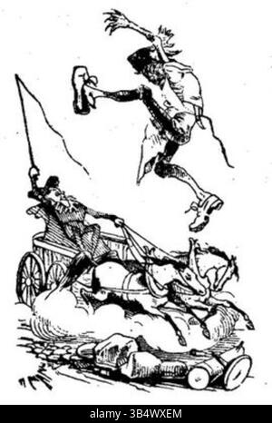 Diese Illustration aus der 1846 erschienenen Ausgabe der Fliegenden Blätter (Band 2, Ausgabe 29) stellt eine satirische Sicht der deutschen Gesellschaft des 19. Jahrhunderts dar. Stockfoto