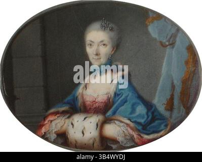 Porträt von Prinzessin Friederike Luise von Preußen (1714–1784), Ehefrau von Karl Wilhelm Friedrich, Markgraf von Brandenburg-Ansbach. Dieses Miniaturbild ist Teil der liechtensteinischen Sammlung und zeigt sie in königlicher Kleidung. Stockfoto