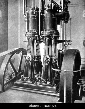 Dieses Foto aus dem Jahr 1898 zeigt den ersten Dieselmotor, der von St. Louis Iron and Machine Co. In den USA gebaut wurde und damit eine bedeutende technologische Leistung darstellt. Stockfoto
