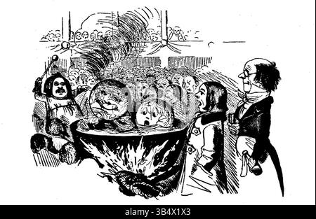 Illustration von Kaspar Braun aus der Ausgabe 1846 der Fliegenden Blätter, erschienen in Band 2, Ausgabe 41, Seite 132 des satirischen deutschen Magazins. Stockfoto