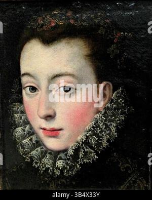 Dieses mutmaßliche Porträt zeigt Maddalena Osuna Giron (1545–1614), Tochter von Juan Téllez-Girón, 4. Graf von Ureña. Das Gemälde, das Sofonisba Anguissola zugeschrieben wird, zeigt eine Adlige aus dem 16. Jahrhundert in typischer Kleidung. Das Porträt ist im Stadtmuseum von Palazzo Mosca in Urbino untergebracht. Stockfoto