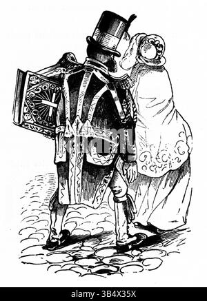 Eine Illustration aus „Fliegende Blätter“, Band 2, Ausgabe 46, Seite 174, vom 1846. Dieses Stück ist Teil der satirischen deutschen Magazinserie. Stockfoto