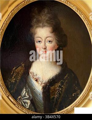 Dieses Porträt um 1695, das einem unbekannten Maler zugeschrieben wird, zeigt eine französische Prinzessin, die vermutlich Anne-Louise-Bénédicte de Bourbon ist, in einer für königliche Porträts typischen Frontposition. Stockfoto