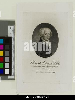Ein Porträt von Gerhard Anton von Halem, Kanzler und Regierungsrat von Oldenburg aus dem Jahr 1802, erstellt von Johann Daniel Laurenz. Dieser Kupferstich ist Teil der Sammlung der Staats- und Universitätsbibliothek Hamburg Carl von Ossietzky. Stockfoto