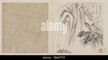 Dong Qichang, ein bekannter chinesischer Maler der Ming-Dynastie, ist bekannt für seine Beiträge zur Landschaftsmalerei. Seine Werke, die im Palastmuseum ausgestellt sind, zeigen seine Beherrschung von Pinselarbeiten und traditionellen chinesischen Maltechniken. Stockfoto
