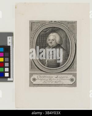 Das von Johann Christian Gottfried Fritzsch und Johann Friedrich Hermann Wehrs geschaffene Porträt von 1777 zeigt Christianus Ziegra, einen prominenten Philosophen und Kanon in Hamburg. Der Kupferstich spiegelt seinen intellektuellen Status wider. Stockfoto