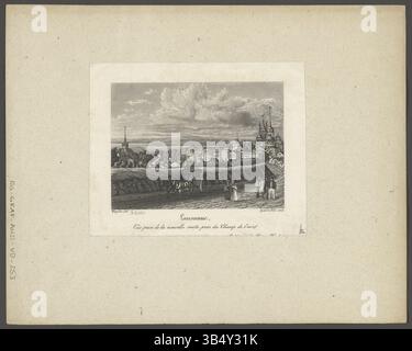 Dieser von Daniel Wegelin und Johann Jakob Sperli in den 1840er Jahren entstandene Druck zeigt Lausanne von der neuen Route in der Nähe des Champ de l’Air. Sie bietet eine historische Perspektive auf die Entwicklung der Stadt. Stockfoto