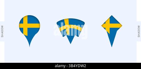 Kartenmarkierungen Für Schweden. Perfekt für Projekte in Bezug auf Schweden, Reisen, Geografie und internationale Vertretungen. Vektorsammlung. Stock Vektor