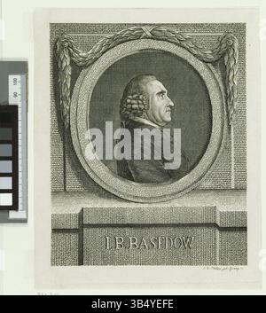 Ein Kupferstich-Porträt von Johann Bernhard Basedow, erstellt von Johanna Dorothea Philipp 1775. Sie ist Teil der Sammlung der Staats- und Universitätsbibliothek Hamburg. Stockfoto