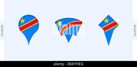 DR Congo Kartenmarkierungen gesetzt. Perfekt für Projekte im Zusammenhang mit DR Kongo, Reisen, Geografie und internationaler Vertretung. Vektorsammlung. Stock Vektor