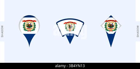 West Virginia Kartenmarkierungen Gesetzt. Perfekt für Projekte im Zusammenhang mit West Virginia, Reisen, Geografie und internationaler Vertretung. Vektorsammlung. Stock Vektor