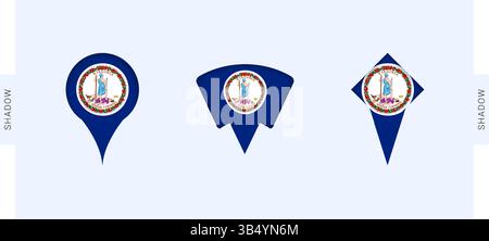 Virginia Map Markers Set. Perfekt für Projekte im Zusammenhang mit Virginia, Reisen, Geografie und internationaler Vertretung. Vektorsammlung. Stock Vektor