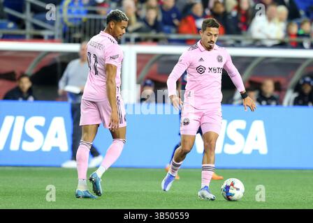 30. April 2022; Foxborough, MA, USA; Inter Miami Mittelfeldspieler Jean Mota (7) in Aktion während eines MLS-Spiels zwischen Inter Miami FC und New England Revolution im Gillette Stadium. Anthony Nesmith/CSM(Kreditbild: Stockfoto