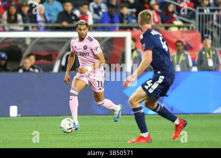 30. April 2022; Foxborough, MA, USA; Inter Miami Stürmer Ariel Lassiter (11) in einem MLS-Spiel zwischen Inter Miami FC und New England Revolution im Gillette Stadium. Anthony Nesmith/CSM(Kreditbild: Stockfoto