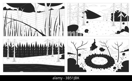 Outdoor Landscape Line Illustrationen Hintergrund Set Stock Vektor