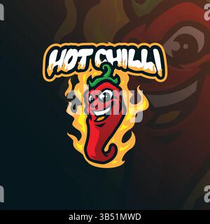 Chili Mascot Logo Design Vektor mit modernem Illustrationskonzept Stil für Abzeichen, Emblem und T-Shirt Druck. Illustration der heißen Chili. Stock Vektor