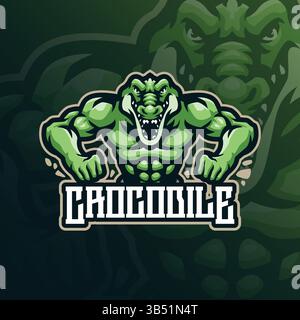 Krokodil Maskottchen Logo Design Vektor mit modernem Illustrationskonzept Stil für Abzeichen, Emblem und T-Shirt Druck. Starke Krokodildarstellung. Stock Vektor