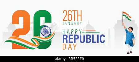 Banner zum Tag der Republik | Feier mit Wahrzeichen und Nationalflaggenband. Poster Zum Tag Der Indischen Republik Stock Vektor
