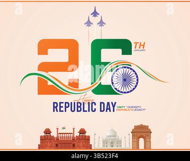 Poster zum Tag der Republik | Feier mit Kampfjets, Wahrzeichen und Tricolor-Band, Tag der Republik Stock Vektor