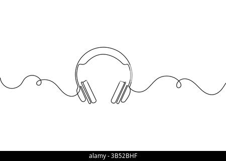 Kopfhörer eine Zeile Zeichnung minimalistischer Vektor-Umriss isolierte Illustration Stock Vektor