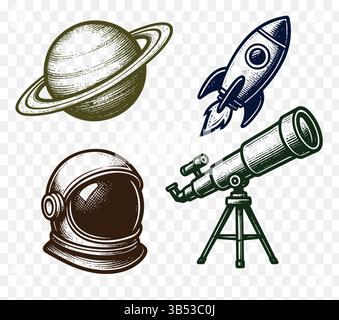 Collage-Cutout Astronaut Kit – Creative Space Exploration Elements for Digital and Mixed Media Art Project Stock Vektor