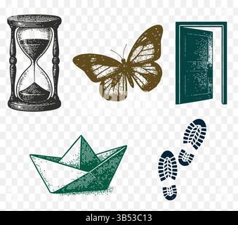 Collage-Cutout Element Set Vektor – Vintage und modern kreative Design-Stücke für digitale Kunst und visuelle Projekte Stock Vektor