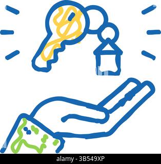 Hand hält Hausschlüssel Symbol Kritzelillustration Stock Vektor