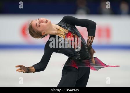 23. März 2022: Olga Mikutina aus Österreich während des Women's Short Programme, Weltmeisterschaft im Eiskunstlauf in der Sud de France Arena, Montpellier, Frankreich. Kim Price/CSM.(Kreditbild: © Kim Price/CSM via ZUMA Press Wire) Stockfoto