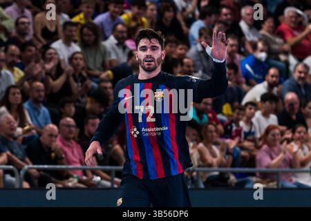 22. September 2022, Barcelona, Spanien: Ludovic Fabregas vom FC Barcelona Gesten während des EHF Champions League-Spiels zwischen dem FC Barcelona und Lomza Industria Kielce im Palau Blaugrana am 22. September 2022 in Barcelona. (Foto: © Javier Borrego/AFP7 via ZUMA Press Wire) Stockfoto
